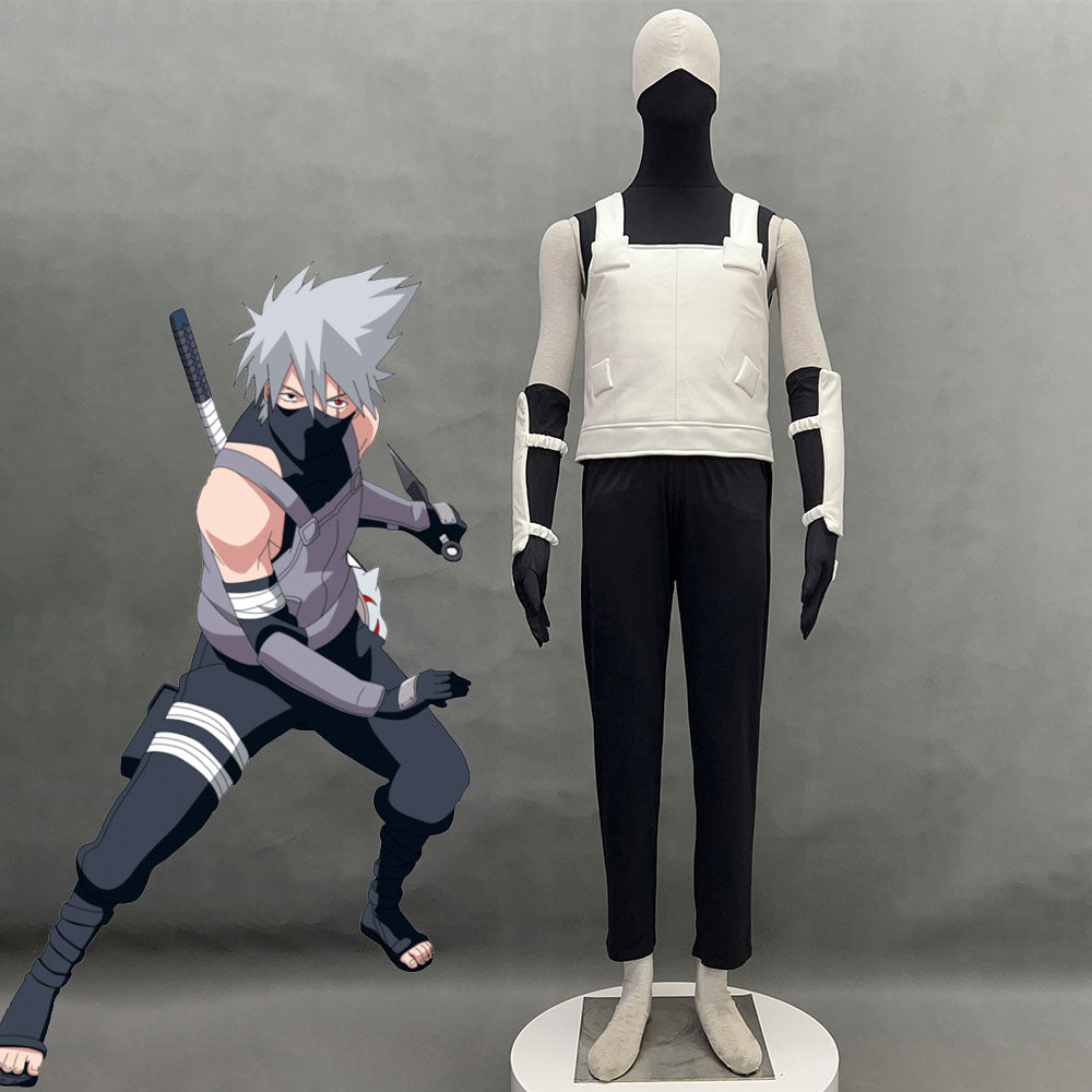 Naruto Shippuden Costume Hatake Kakashi Anbu Cosplay Mask Shirt White full Outfits with Accessories