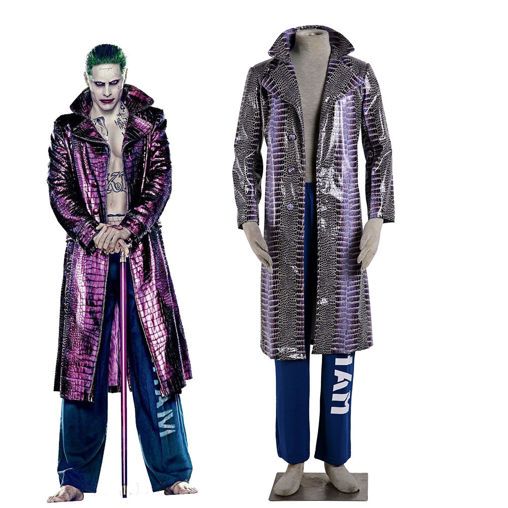 Men and Kids Suicide Squad Costume The Joker Cosplay Long Coat full Se ...