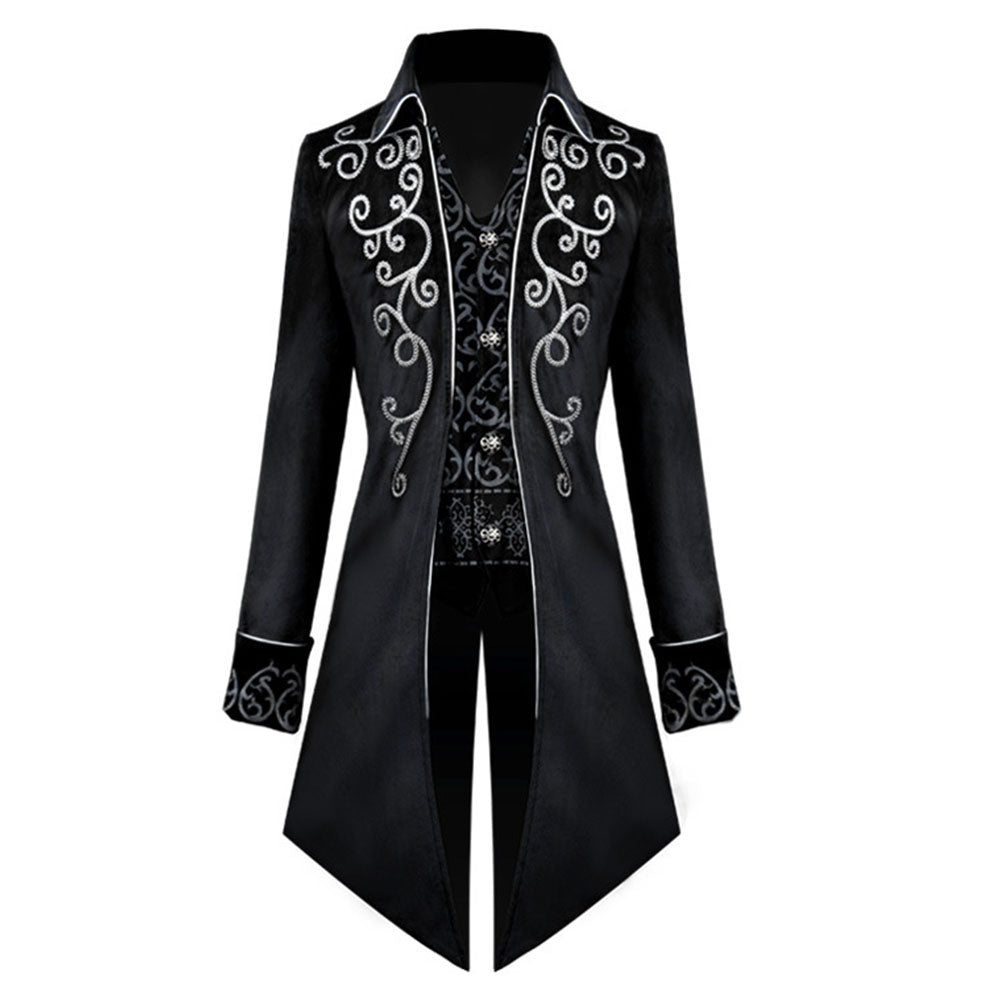 Halloween Costume Tailcoat Middle Century Silver Edge Vintage Unifrom Cosplay for Men