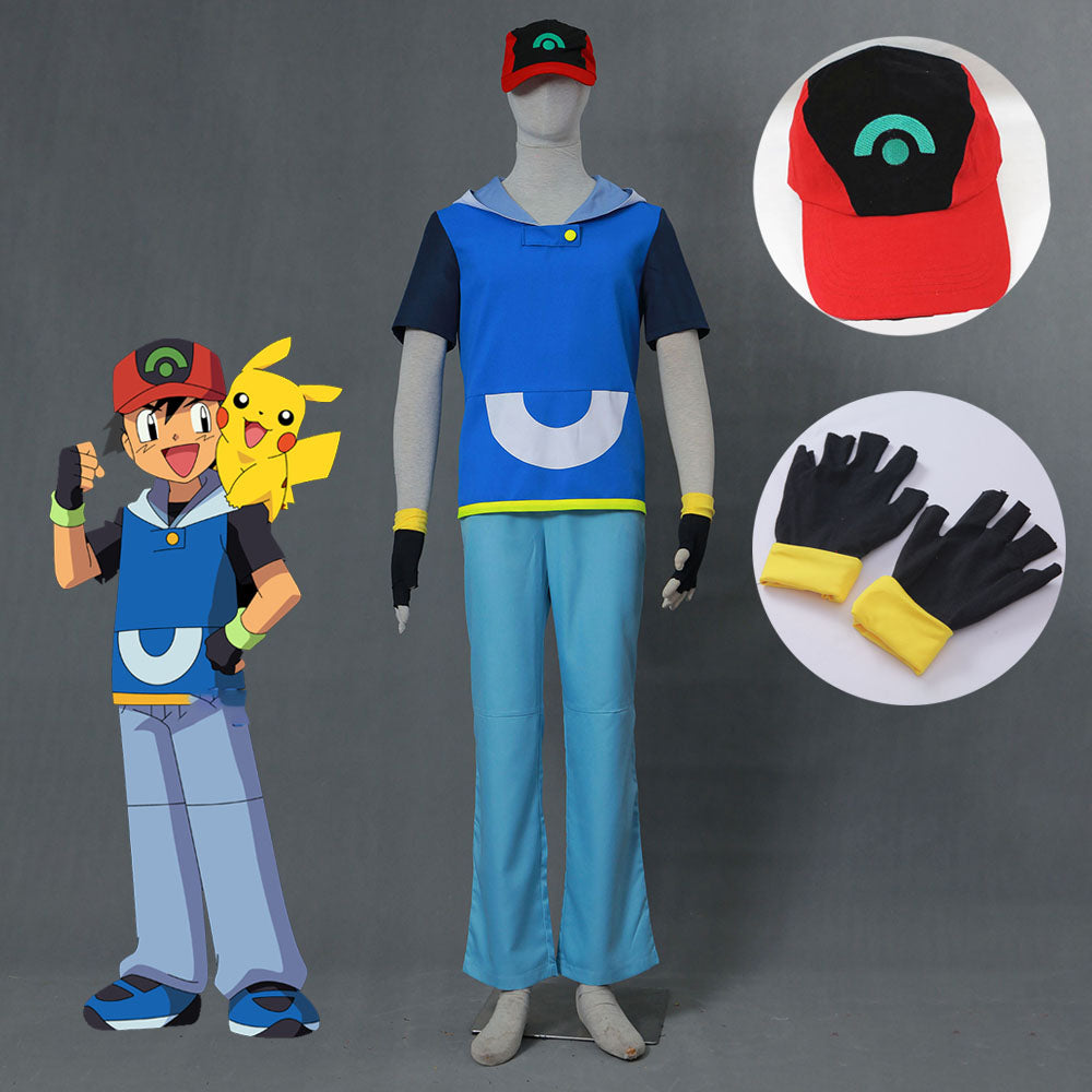 Men and Kids Pokemon Monster Costume Ash Ketchum Cosplay Hoodie full S ...