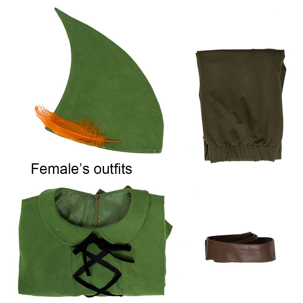 Peter Pan Costume Peter Pan Cosplay Green full outfit for Adults and Kids
