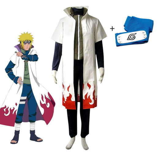 Men and Kids Naruto Costume 4th Hokage Namikaze Minato Cosplay Cloak with Blue Headband