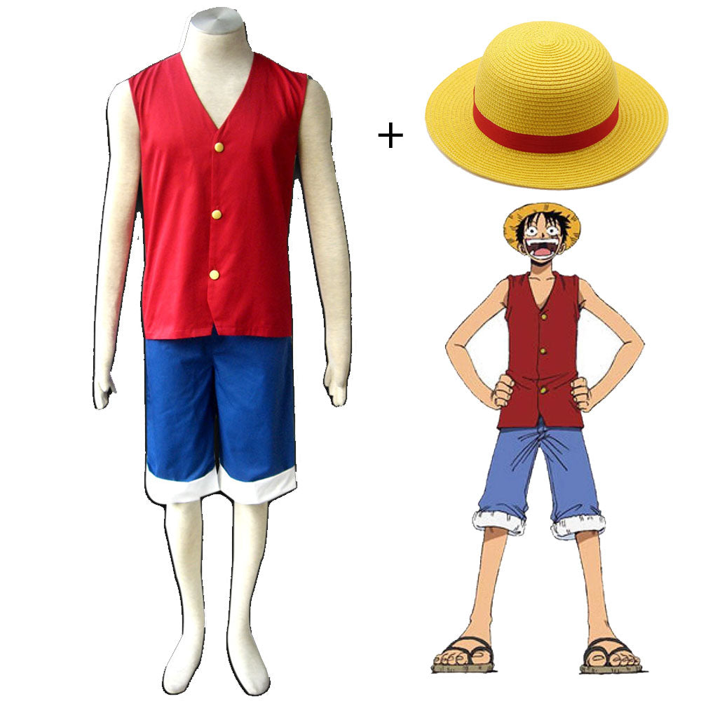 One Piece Costumes Monkey D Luffy Cosplay With Hat For Men and Kids ...